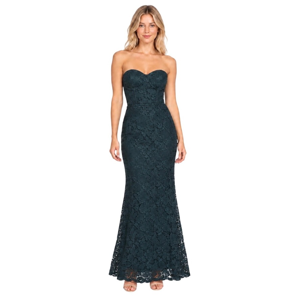 Lulus Love Poem Forest Green Lace Strapless Maxi Dress Size S 65210 Mermaid Gown